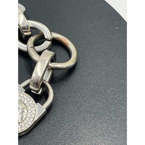 Michael Kors Silver Heritage Fulton Padlock Station Pave Crystal Toggle Bracelet - Picture 2 of 9